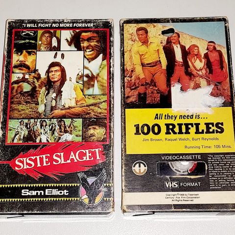 2 VHS I ESKE.SISTE SLAGET & 100 RIFLES.