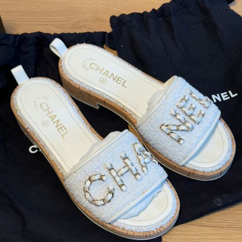 Chanel tweed slides