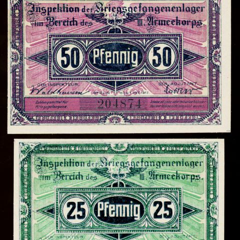 ww1 KRIGSGEFAGENENLAGER sedler fra konsentrasjonsleir bruk.1917