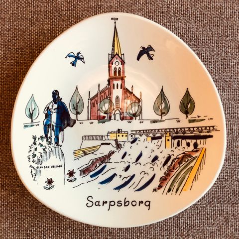 Sarpsborg. Vintage Byplatte Sarpsborg. Håndmalt. Stavangerflint.