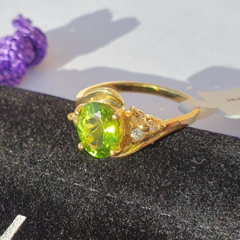 AA Hebei Peridot & White Zircon 2.25ct Gold Plated Silver 925 Sølv Ring Str.55