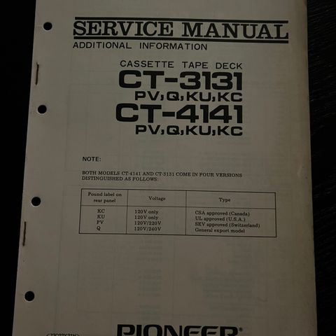 Pioneer CT-4141 / CT-3131 service manual (additional info)