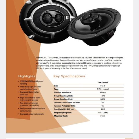 JBL T696 6x9 Limited, " Decade."