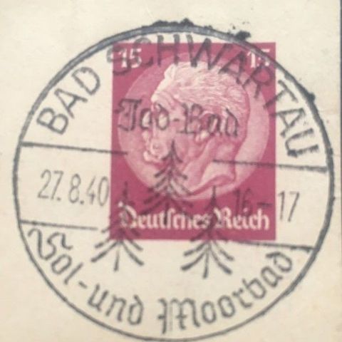 Tyskland 1940 Fint stempel fra Bad Schwartau 27. 8. 1940