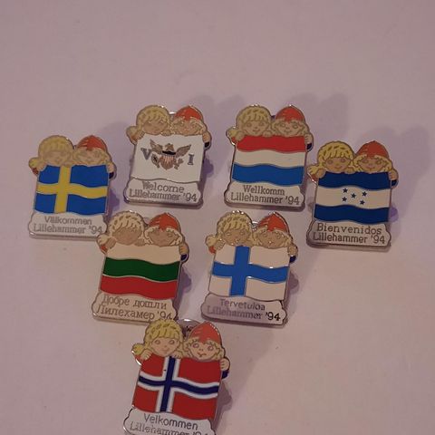 Samling med 7 stk forskjellige Flagg-pins OL