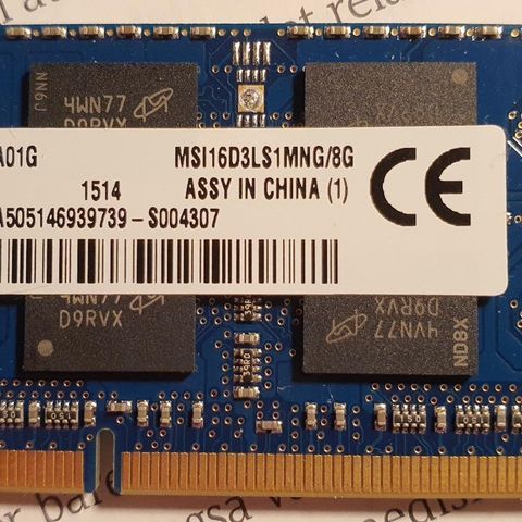 Kingston 8Gb DDR3 PC3-12800 SO-DIMM laptop-minne RAM