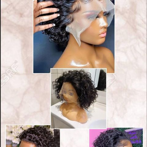 Human hair wig. 13×1 Lace front. Pixie cut wig. Med krøller