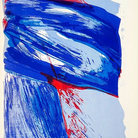 INGER SITTER - «Stående blått» kr 8.900,- litografi • NY INNRAMMING