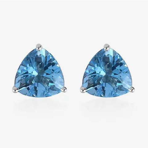 Braziian Swiss Blue Topaz 9K White Gold 375 Hvit Gull Earrings Øredobber 2.75cts