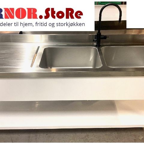 Brukt Rustfritt oppvaskbenk 2 store kum 200x700x870 mm Varenr:400132