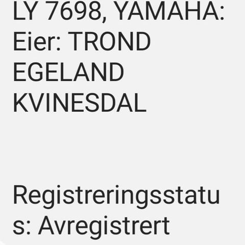 Etter lyser enYAMAHA RS 100 med registreringsnummer
 LY 7698