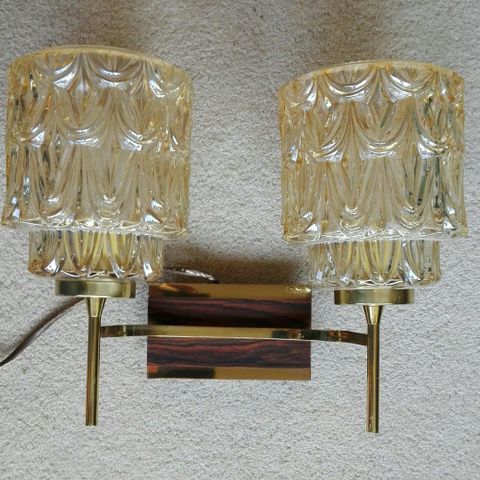 2 stk doble lamper med farga mønsterglass frå 1970 talet.