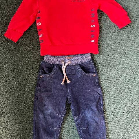 Tykke buksejeans og tykk rød genser 12-18 mnd 86 cm / Barneklær / Baby