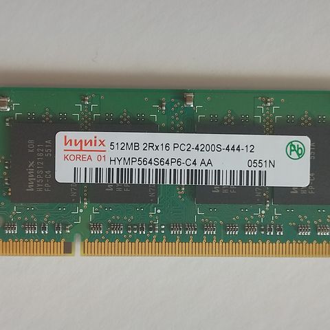 1× Minnebrikke 512 Mb - DDR2 bærbar - 533 MHz - PC2-4200S - RAM for laptop