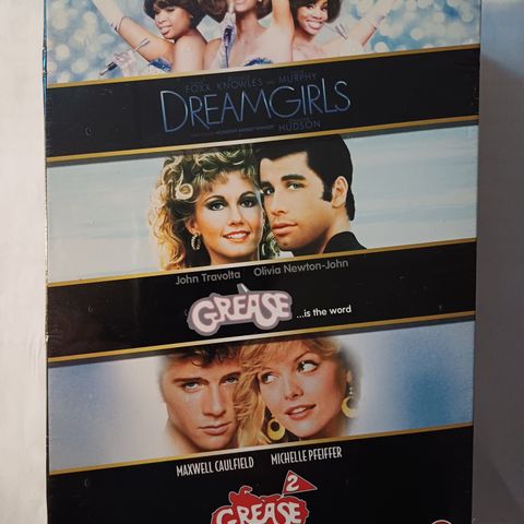 DVD Dreamgirls, Grease 1, Grease 2,  Plastforseglet