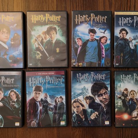 Alle Harry Potter filmene, 8 stk. selges samlet.