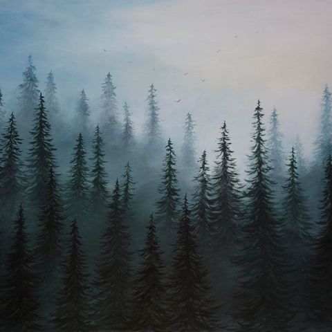 Håndmalt akryl maleri 
"Foggy morning"  90x70