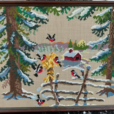 Broderi med julemotiv / innrammet / vintage