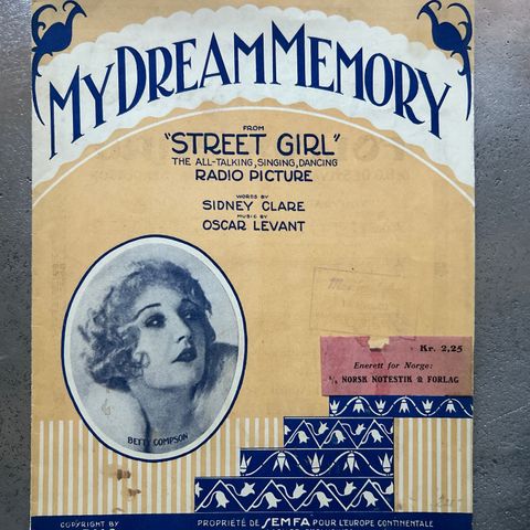 Noter - My Dream Memory - Street Girl - Clare & Levant - Sheet Music