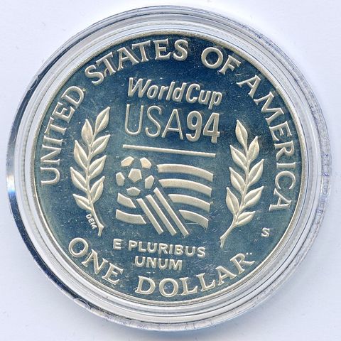 USA 1 dollar 1994 VM i fotball San Francisco mint .900 sølv NY PRIS