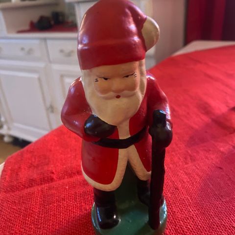 Gammel nisse med stokk H16 cm, retro, julepynt