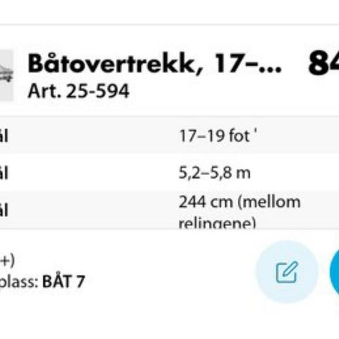 Presenning/båtovertrekk til 17-19 foot båt