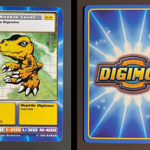 Digimon: kort fra Digi-Battle Card Game Starter Set utgitt i 1999 av Bandai