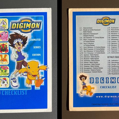 Kort fra Digimon Series 1 utgitt i 1999 av Upper Deck og Bandai