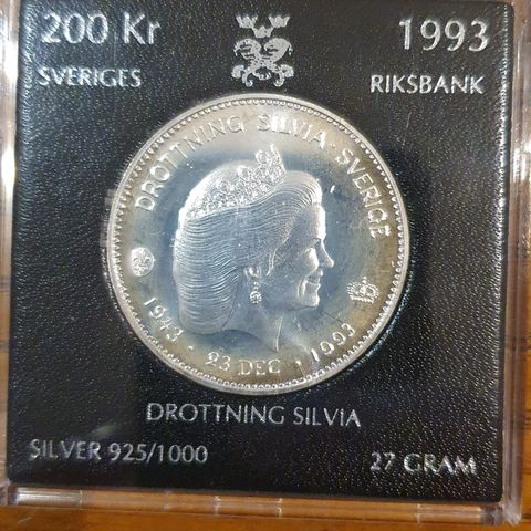 200 Kronor Sølvmynt. Drottning Silvia