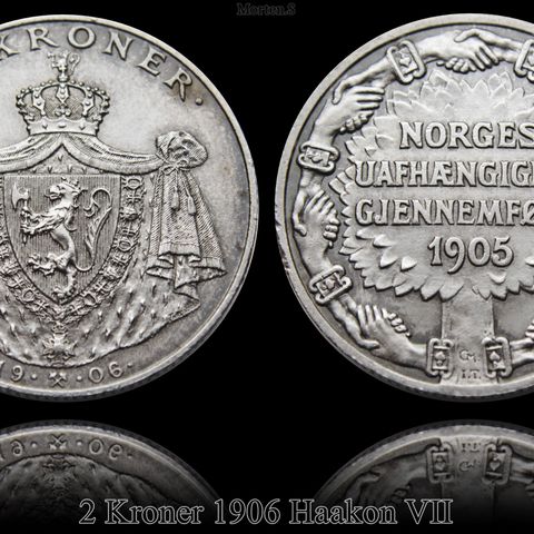 2 Kroner 1906 Unc Norge. Gammel sølvmynt