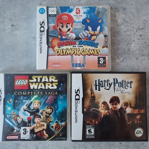 3 Nintendo DS Spille Lego Star Wars, Mario & Sonic, Harry Potter