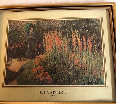 Monet Gladioli. Glass og ramme.