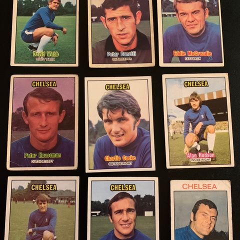 11 stk Chelsea FC A&BC fotballkort fra 1968 - 1971 Sjeldne!