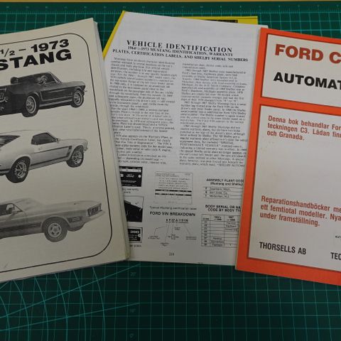 1964 1/2-1973 Ford Mustang delekatalog fra Sverige. Kode oversikt mm.