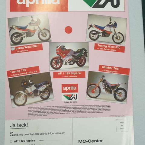 Aprilia 1989/90 brosjyre. TUAREG CLIMBER AF1