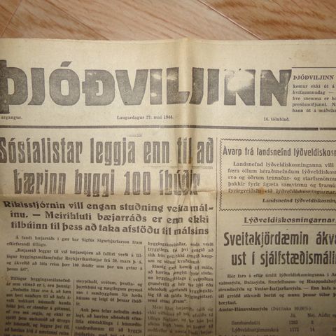 "Þjóðviljinn" - islandsk avis fra 27. mai 1944.