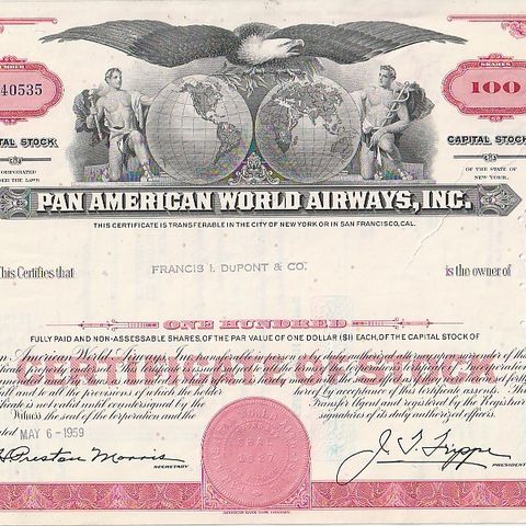 AKSJEBREV - PAN AMERICAN WORLD AIRWAYS  INC.  1959 (  USA)