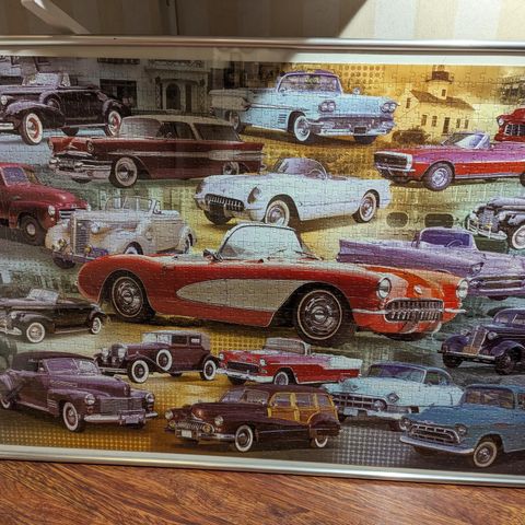 1500 pieces puzzle, classic american cars, framed