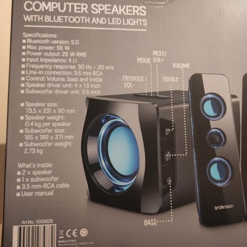Andersson computer speakers with bluetooth and led lights