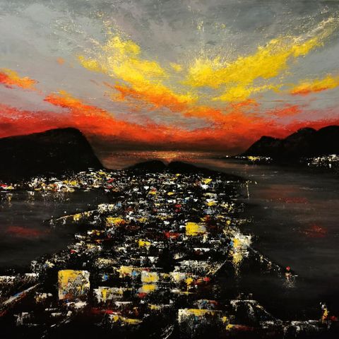 Abstrakt akryl maleri "Ålesund" 116x89