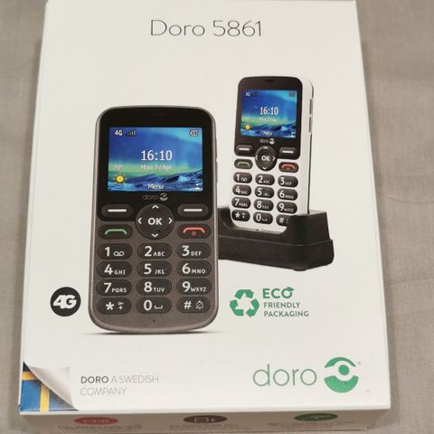 Ny og ubrukt Doro 5861 mobiltelefon (sort/hvit) selges