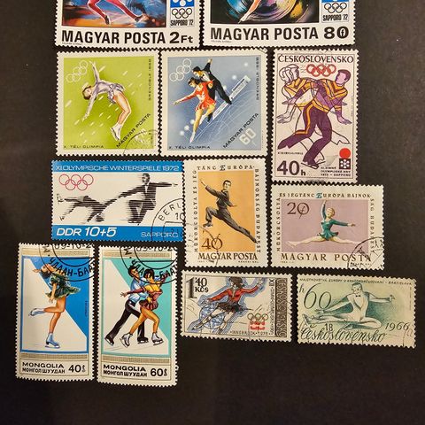 33 forskjellige frimerker med kunstløp