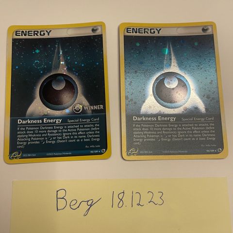 Pokemon TCG Darkness Energy Winner Stamp + Non winner Promo 2003