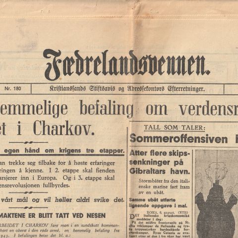 Fedrelandsvennen 7. august 1943.