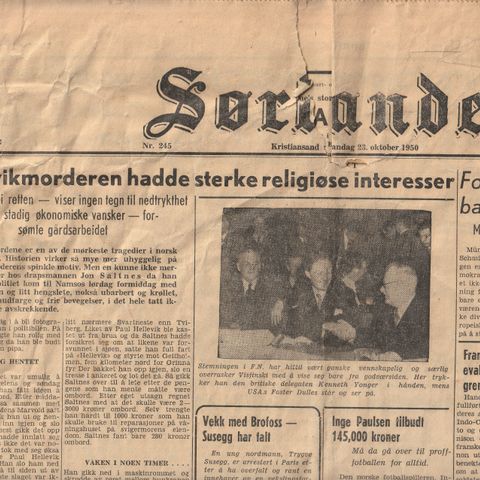 En slitt Sørlandet om Hellevikmorderen oktober 1950.