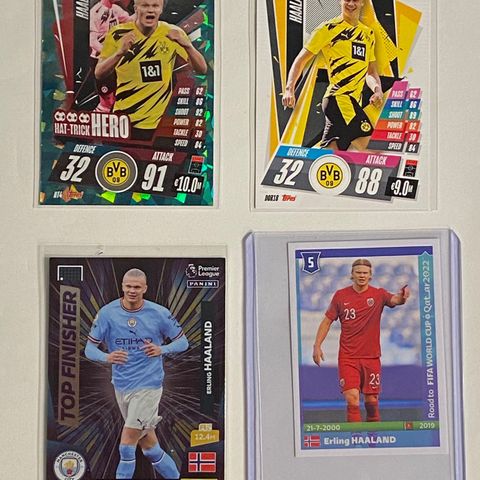 Erling Haaland 4 fotballkort Borrusia Dortmund og Manchester City og Norge