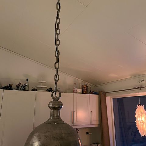 Gunborg takpendel, taklampe, 47 cm antikk sølv