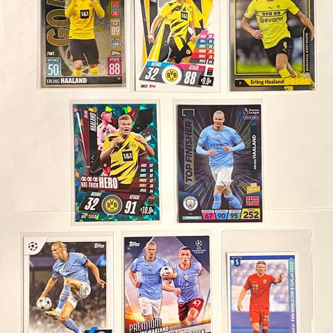 Erling Haaland 8 fotballkort Borrusia Dortmund, Manchester City og Norge