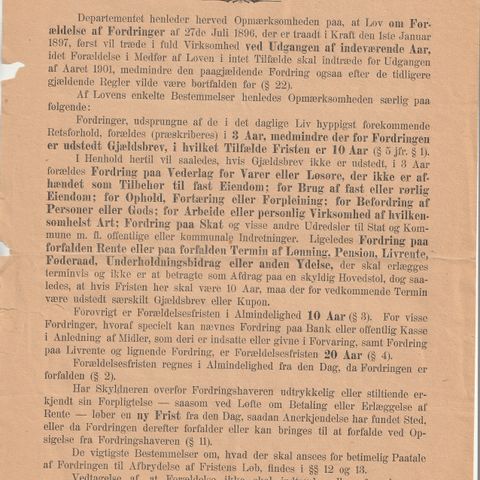 Bekjendtgjørelse fra Justis og Politi Departementet 1901