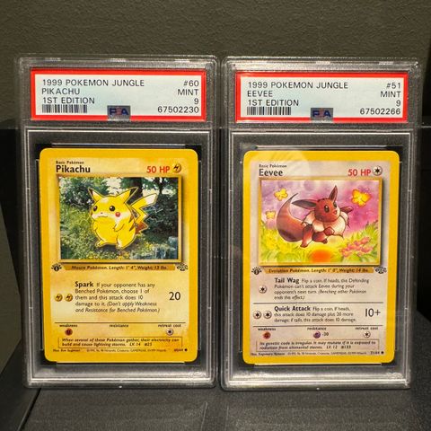 1st edition Eevee og Pikachu PSA 9